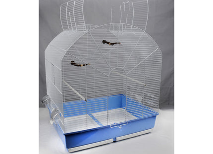 Hochwertiger Wellensittichkäfig in Weiss mit blauem Gitter - Modell Gabri 32-21