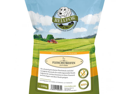 Bellfor Hühner Fleischstreifen Snacks, 100 g - hochwertige Leckerlis für Hunde