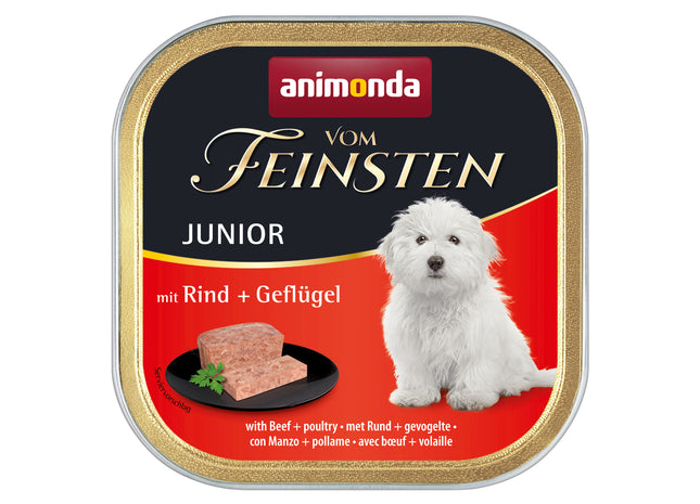 Animonda Hund Vom Feinsten Junior mit Rind und Geflügel, 22 Stück à 150 g - hochwertiges Hundefutter für heranwachsende Hunde