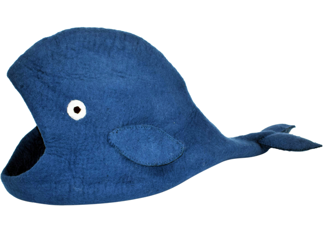 Handgefertigte blaue Wal-Figur aus Holz für eine friedliche Atmosphäre