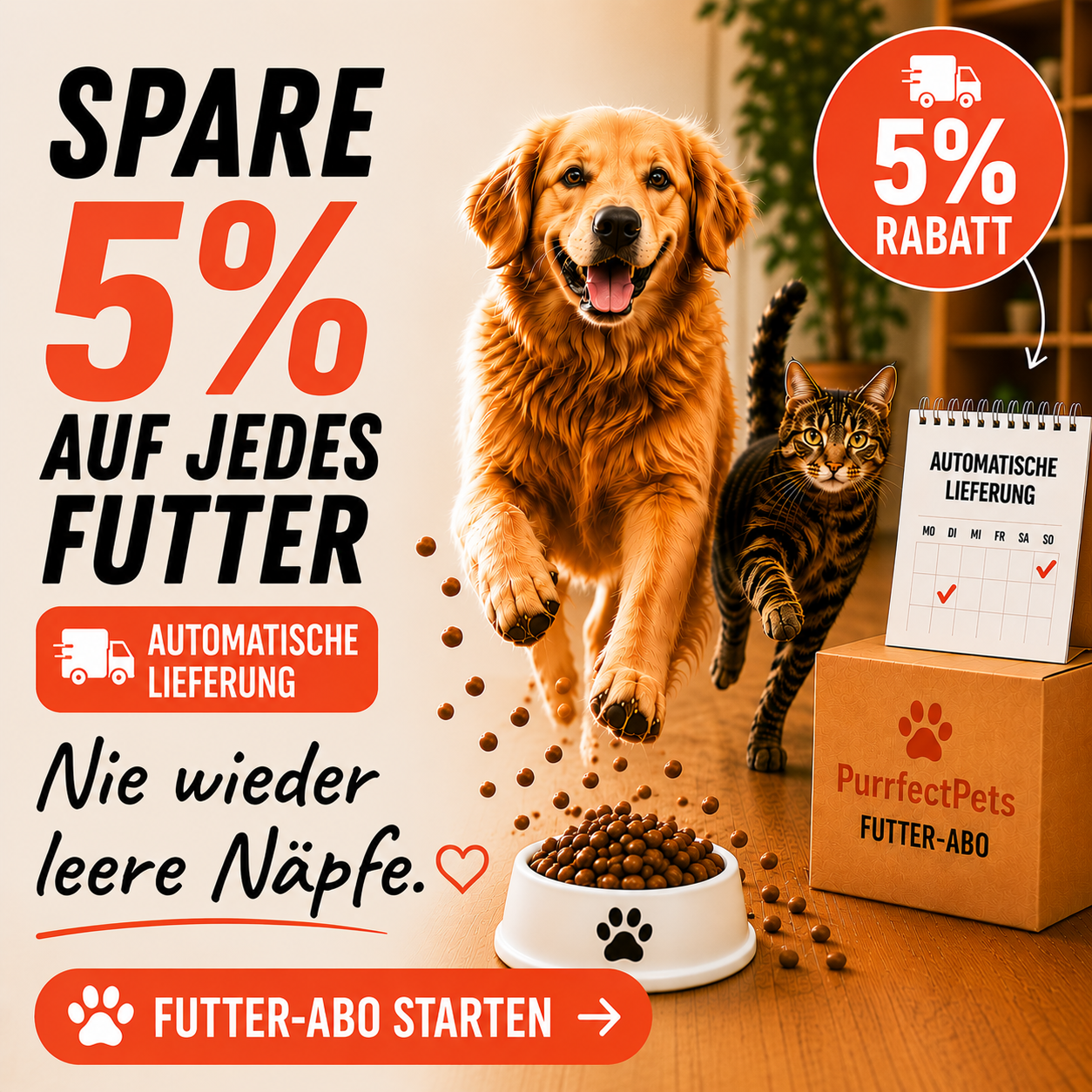 Spare 5% auf jedes Futter – automatisch geliefert