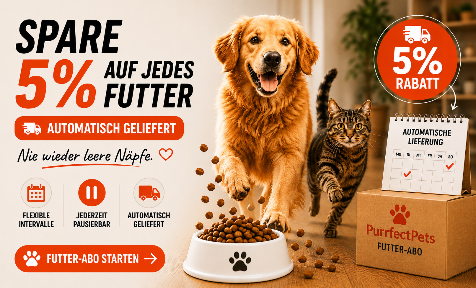 Spare 5% auf jedes Futter – automatisch geliefert
