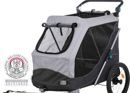 Faltbarer grauer Fahrradanhänger von Trixie für Haustiere