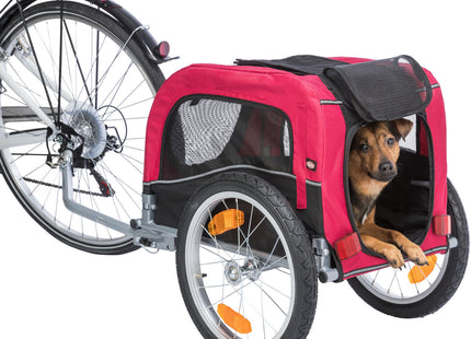 Schwarzer und roter Fahrradanhänger von Trixie für Haustiere