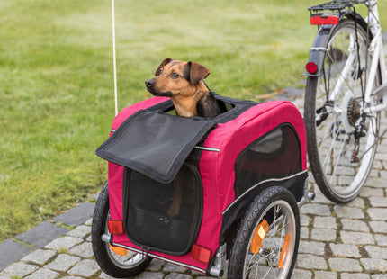 Schwarzer und roter Fahrradanhänger von Trixie für Haustiere