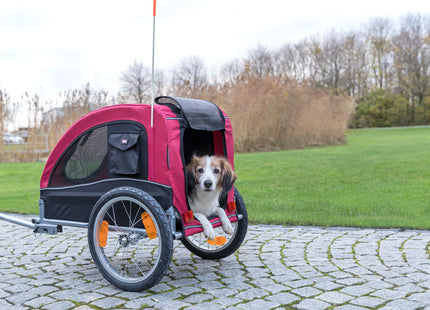 Schwarzer und roter Fahrradanhänger von Trixie für Haustiere