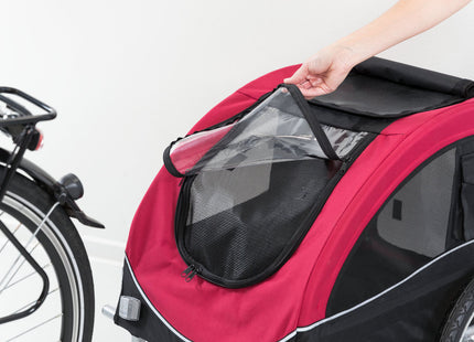 Schwarzer und roter Fahrradanhänger von Trixie für Haustiere