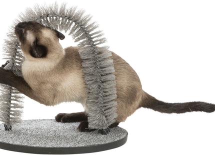 Katzengrauer Massage- und Fellpflegebogen von Trixie für glückliche Katzen