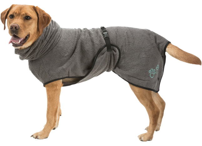 Frottee-Bademantel in Grau für Hunde von Trixie - nach dem Baden kuschelig trocken bleiben