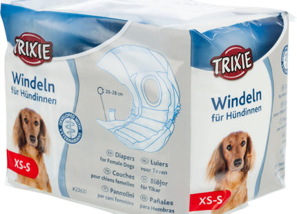 Trixie Windeln für Hündinnen 12 Stück - Hochwertige Hundewindeln für Weibchen, ideal für die Sauberkeitstraining und Inkontinenz, 12 Stück pro Packung