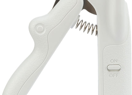 Präzise Krallenschere mit LED-Licht für sicheres Schneiden, aus weissem Kunststoff und Edelstahl