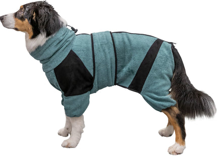 Gemütlicher Frottee-Hausoverall für Hunde in Petrol, ideal für Badezeit und Zuhause