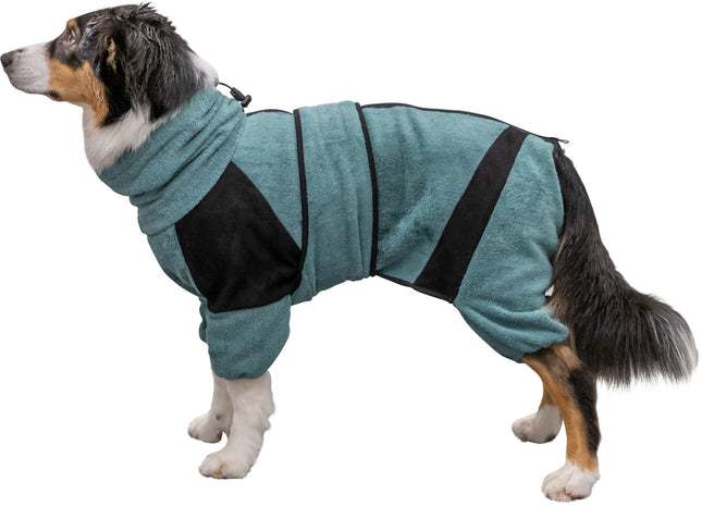 Gemütlicher Frottee-Hausoverall für Hunde in Petrol, ideal für Badezeit und Zuhause