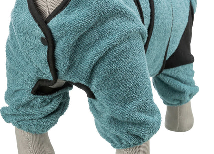 Gemütlicher Frottee-Hausoverall für Hunde in Petrol, ideal für Badezeit und Zuhause