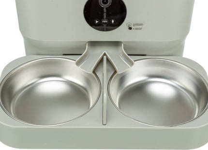 Doppelnapf aus Kunststoff und Edelstahl für Katzen in Hellgrau