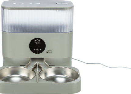 Doppelnapf aus Kunststoff und Edelstahl für Katzen in Hellgrau