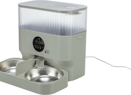 Doppelnapf aus Kunststoff und Edelstahl für Katzen in Hellgrau