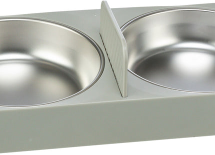 Doppelnapf aus Kunststoff und Edelstahl für Katzen in Hellgrau