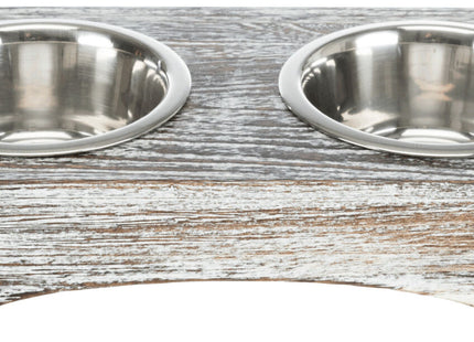 Edelstahl-Hundenapf-Set in Weiss auf Holzunterlage von Trixie