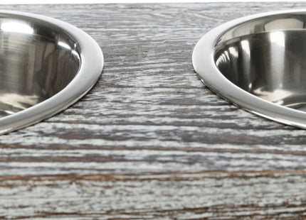 Edelstahl-Hundenapf-Set in Weiss auf Holzunterlage von Trixie