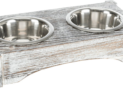 Edelstahl-Hundenapf-Set in Weiss auf Holzunterlage von Trixie