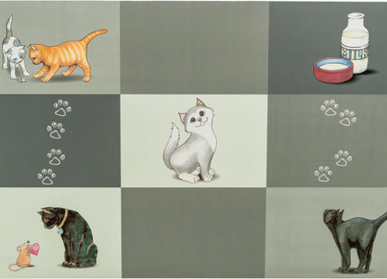 Gemütliche graue Patchwork-Napfunterlage für Katzen von Trixie