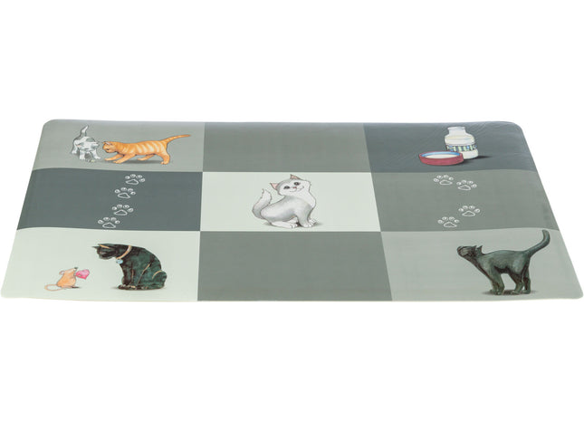 Gemütliche graue Patchwork-Napfunterlage für Katzen von Trixie
