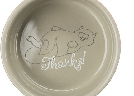 Trixie Keramiknapf Katze Thanks for Service 11 cm - hochwertiger und dekorativer Napf für Katzen mit süssem Design