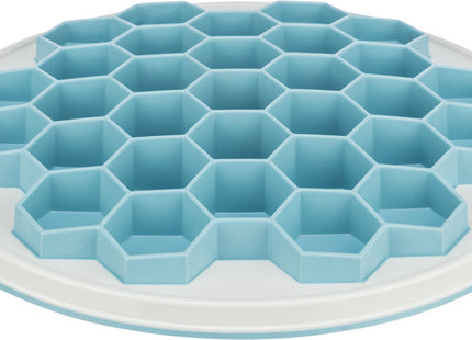 Langsames Fressen: Graue Kunststoff-Futterplatte von Trixie mit Bienenwaben-Design