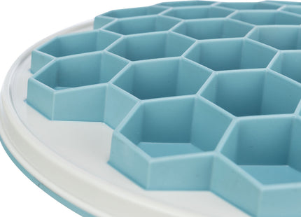 Langsames Fressen: Graue Kunststoff-Futterplatte von Trixie mit Bienenwaben-Design