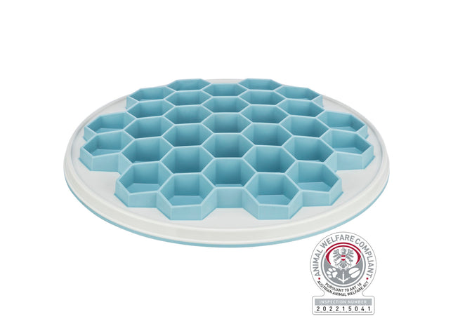 Langsames Fressen: Graue Kunststoff-Futterplatte von Trixie mit Bienenwaben-Design