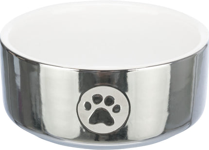 Keramiknapf mit silberweissem Motiv für Haustiere