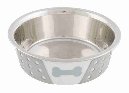 Edelstahlnapf mit rutschfestem Silikonboden in Weissgrau