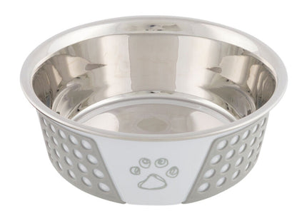 Edelstahlnapf mit rutschfestem Silikonboden in Weissgrau