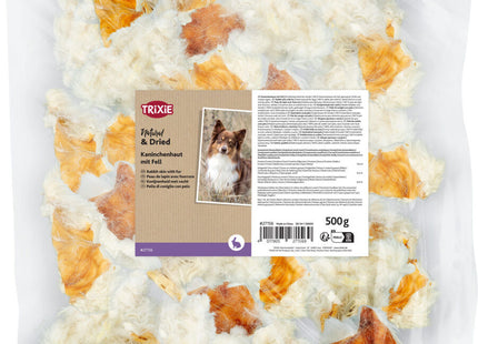 Trixie Kaninchenhaut mit Fell 500 g - hochwertiges Snack für Kaninchen, natürliche Zutaten, gesunde Belohnung