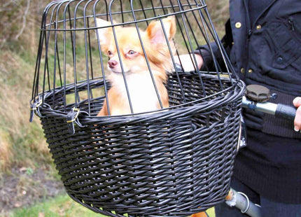Schwarzer Fahrradkorb von Trixie mit Gitter für sicheren Transport