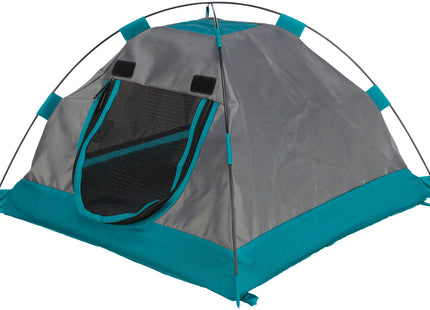 Gemütliches Zelt für Hunde in Dunkelgrau-Petrol, ideal für entspannte Ruhepausen