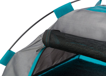 Gemütliches Zelt für Hunde in Dunkelgrau-Petrol, ideal für entspannte Ruhepausen