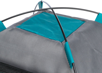 Gemütliches Zelt für Hunde in Dunkelgrau-Petrol, ideal für entspannte Ruhepausen