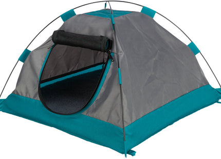 Gemütliches Zelt für Hunde in Dunkelgrau-Petrol, ideal für entspannte Ruhepausen