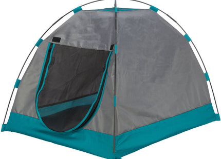 Gemütliches Zelt für Hunde in Dunkelgrau-Petrol, ideal für entspannte Ruhepausen