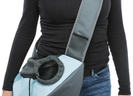 Praktische Trixie Fronttasche in Hellgrau und Hellblau für unterwegs