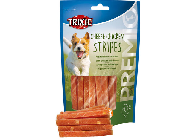 Trixie Premio Chicken Cheese Stripes 6 Stk. 100 g - Leckere Hundeleckerli mit Hühnchen und Käse, ideal für Training und Belohnung