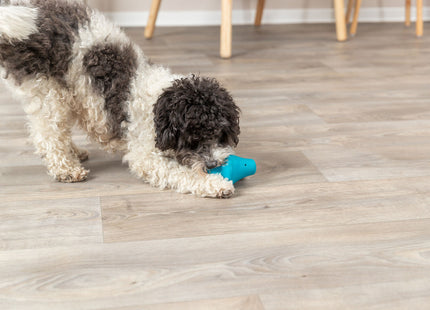 Interaktiver Snack-Kreisel aus Naturgummi in Petrol für glückliche Haustiere