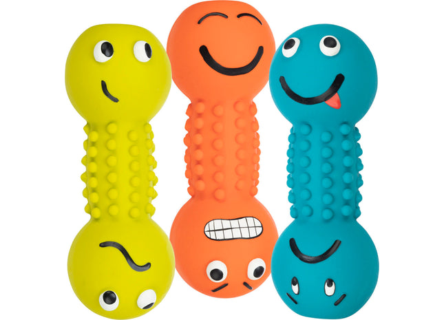 Trixie Smiley-Hantel aus Latex, 19 cm - lustiges Hundespielzeug mit Smiley-Gesicht für stundenlangen Spielspass