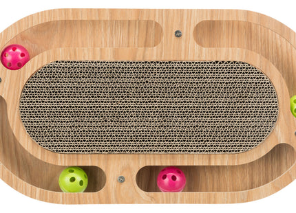 Trixie Kratzpappe mit Spielzeug Katzenminze Holz