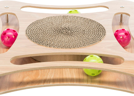 Trixie Kratzpappe Holz mit Spielbällen 35×4×35cm