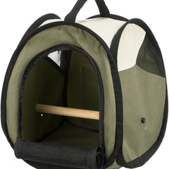 Transporttasche für Vögel und Kleintiere in Beige-Olivgrün, ideal für unterwegs