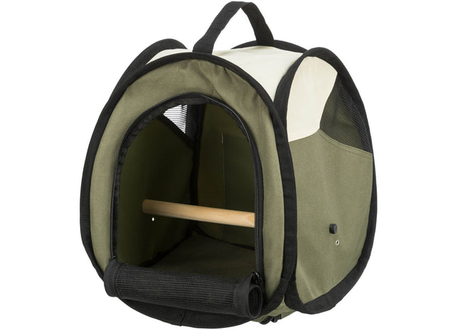 Transporttasche für Vögel und Kleintiere in Beige-Olivgrün, ideal für unterwegs