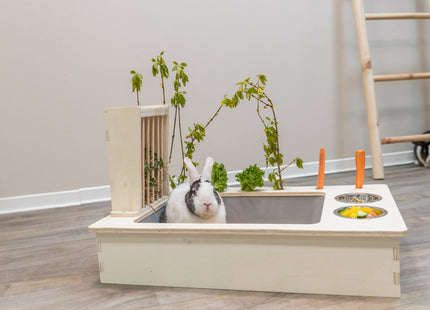 Trixie Futterstation – Holz mit Näpfen und Heuraufe